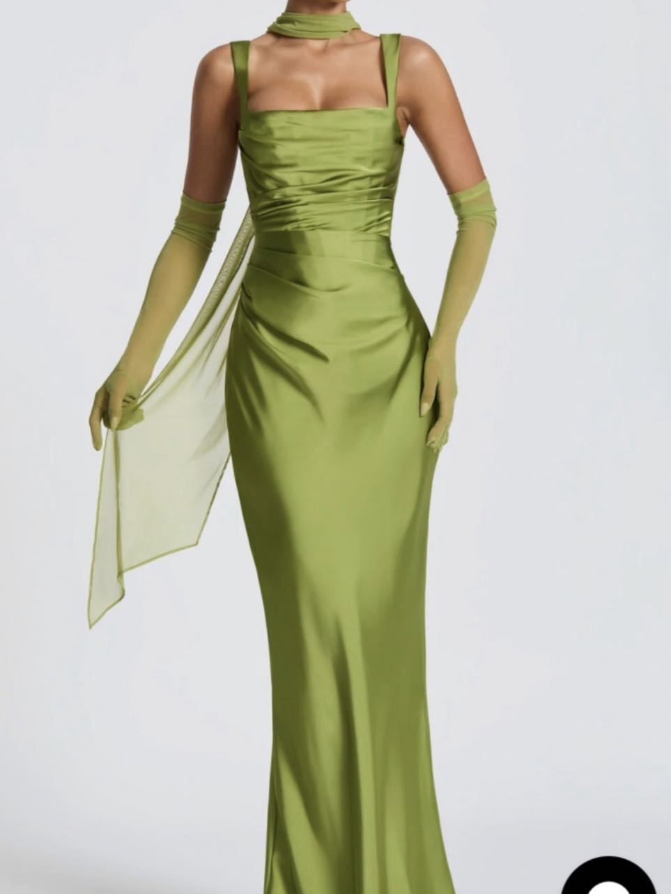 Green Satin Evening Gown