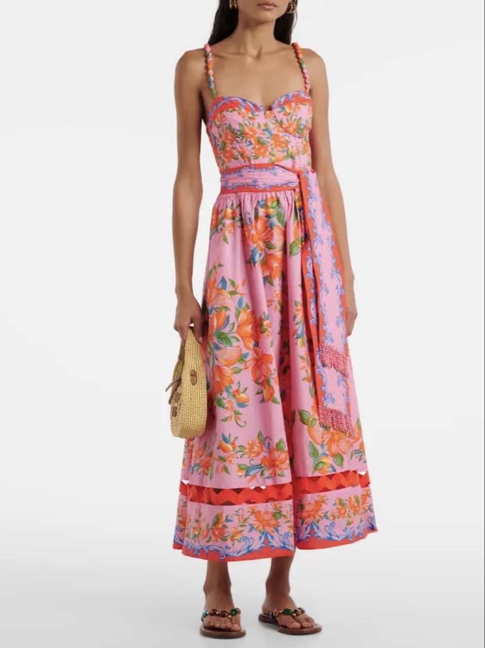 Farm Rio Sicily Flowers Cotton Midi Dress