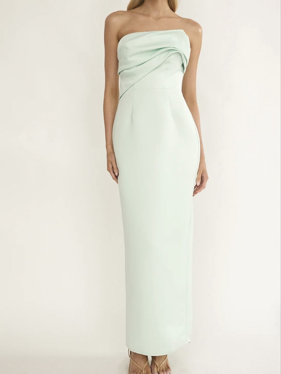 Mint Green Strapless Draped Maxi Dress