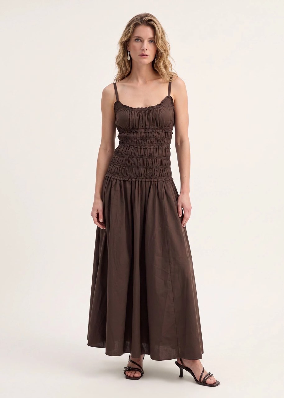 Brown drop waist maxi dress