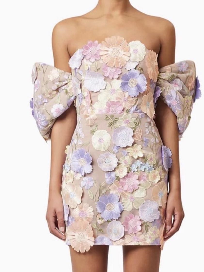 Floral Appliqué Mini Dress