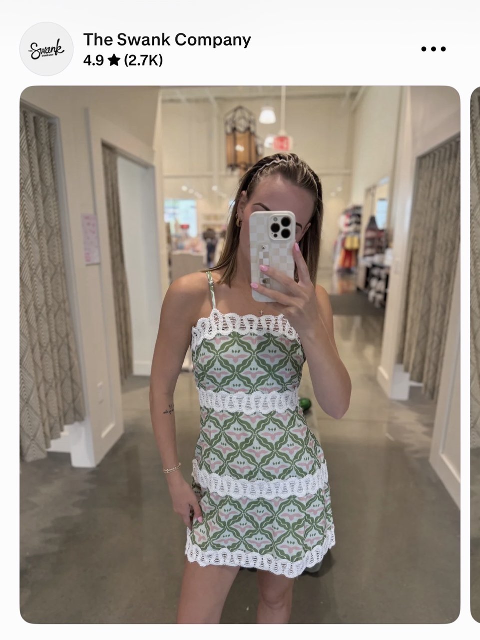 Green and White Crochet Mini Dress