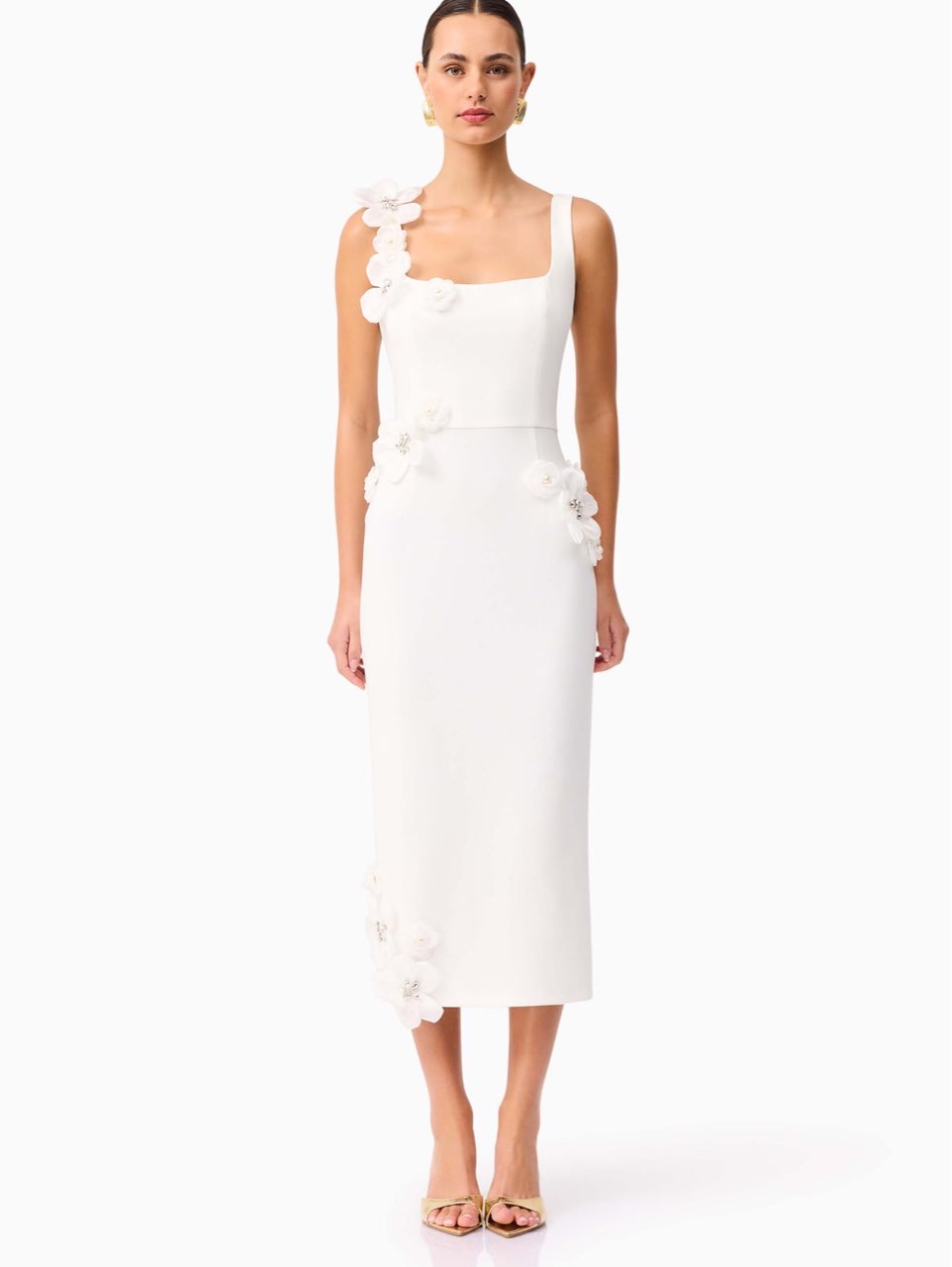 Elliat Chantelle 3D Flower White Midi/Maxi Dress