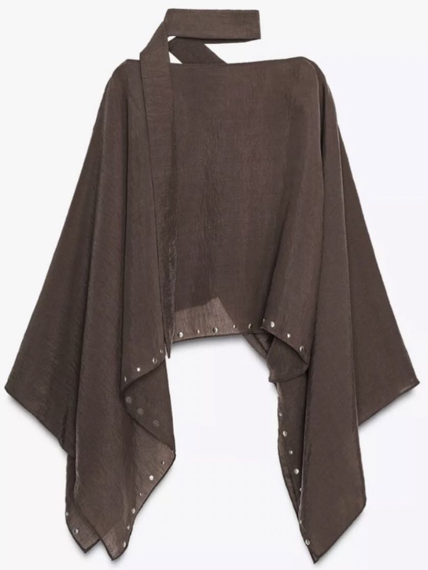 Brown cape top with neck scarf and studs