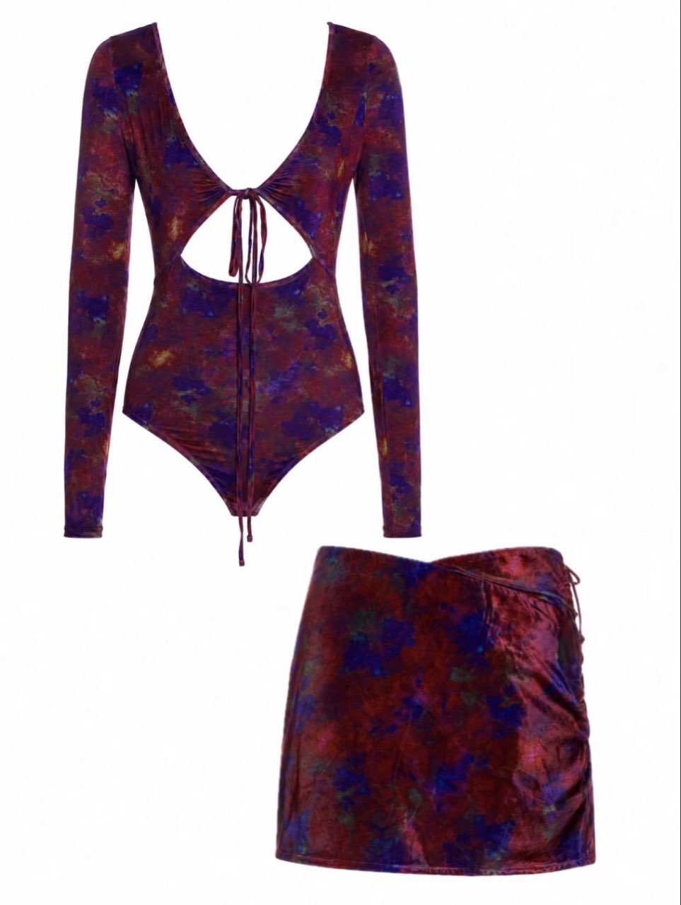 Velvet Tie-Front Cutout Mini Dress