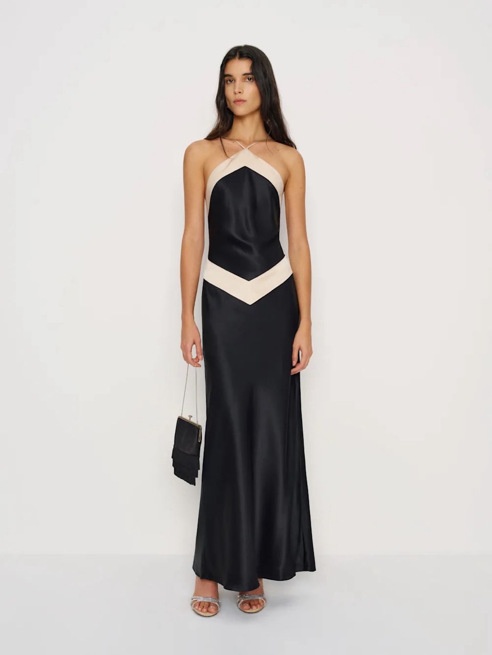 Black Satin Halter Maxi Dress