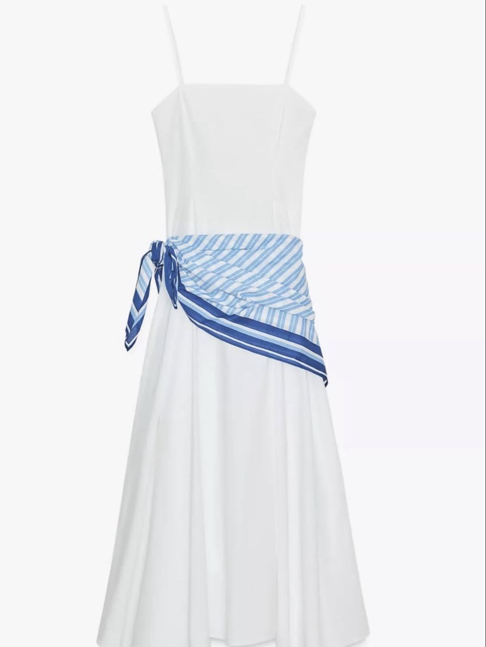 White Midi Dress with Striped Sash