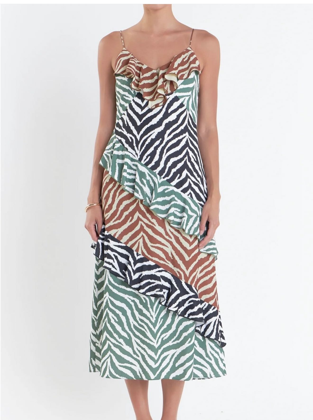 Zebra Print Ruffled Midi Dress