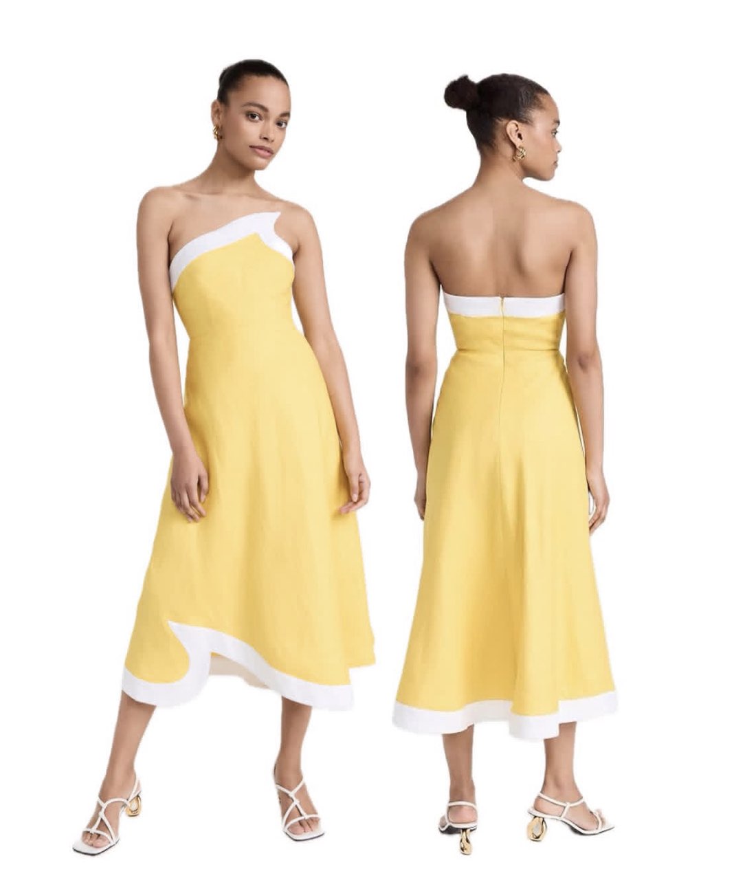 Yellow Asymmetrical Strapless Midi Dress