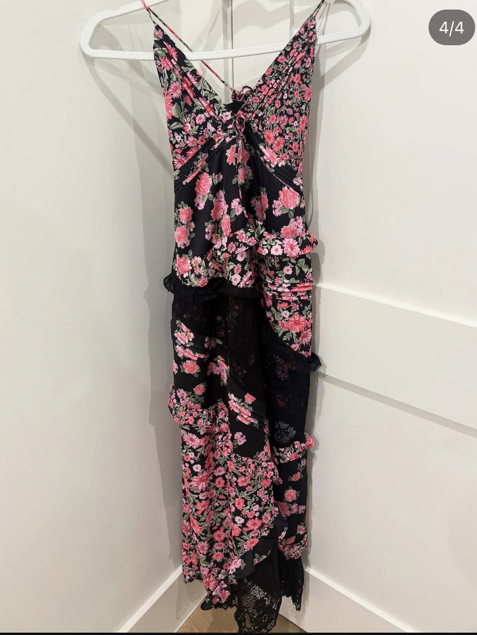 Black and Pink Floral Lace Maxi Dress