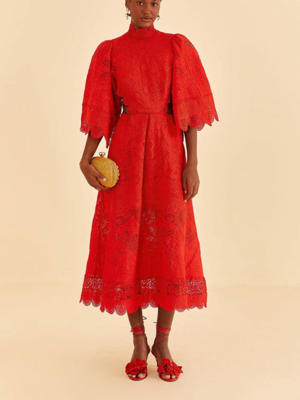 Farm Rio Red Guipure Dress