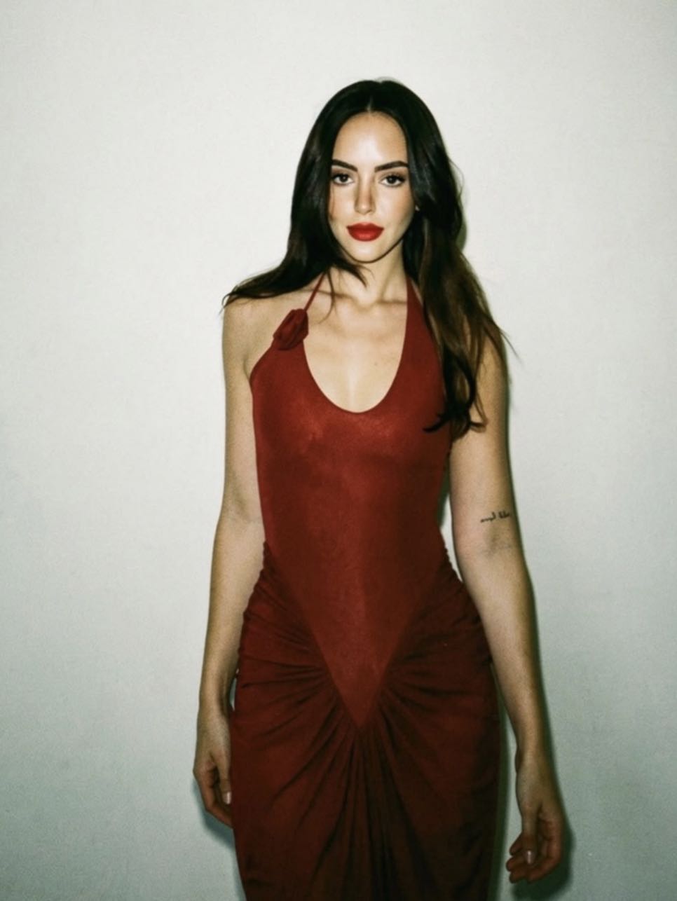 Red Draped Halter Dress