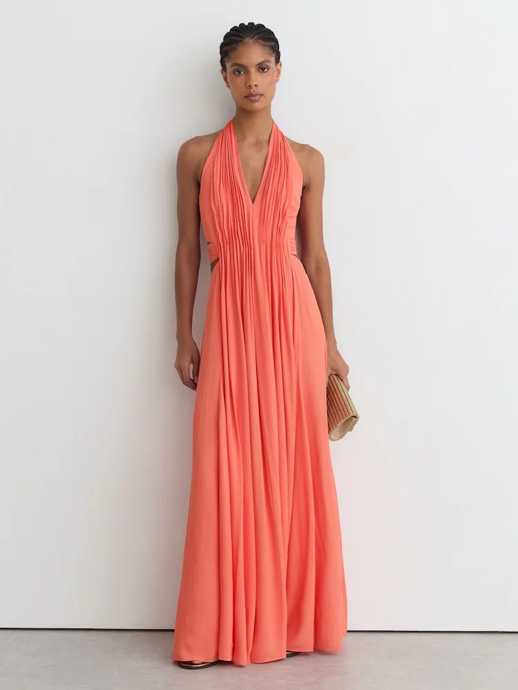 Cara Halter neck Pleated Maxi Dress