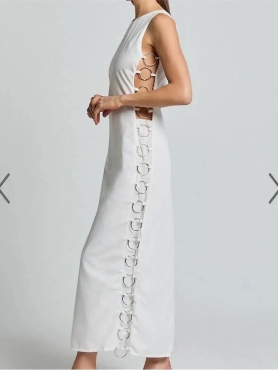 Long White Dress with Side Rings