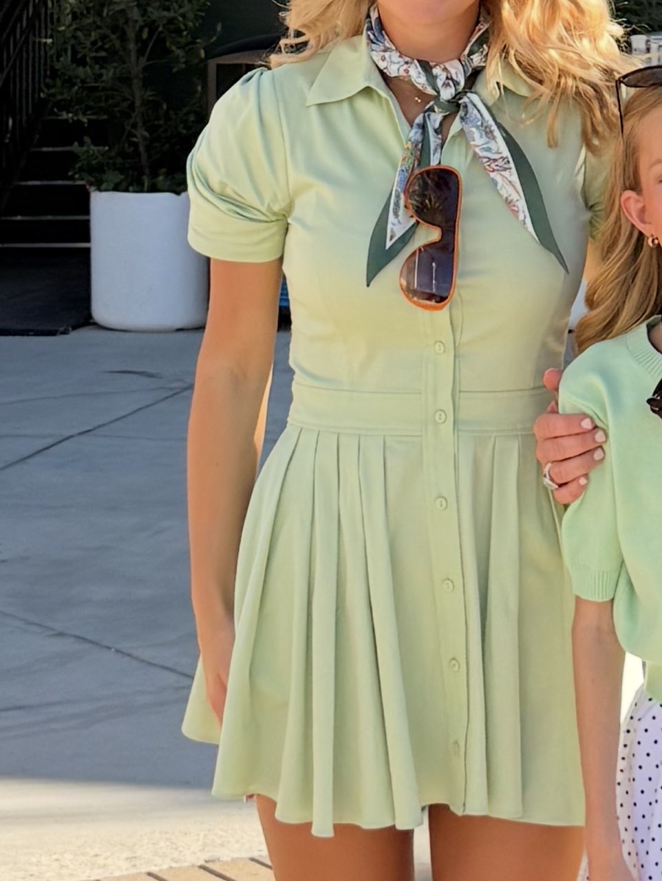 Alexis Pistachio Green Collared Pleated Mini Dress