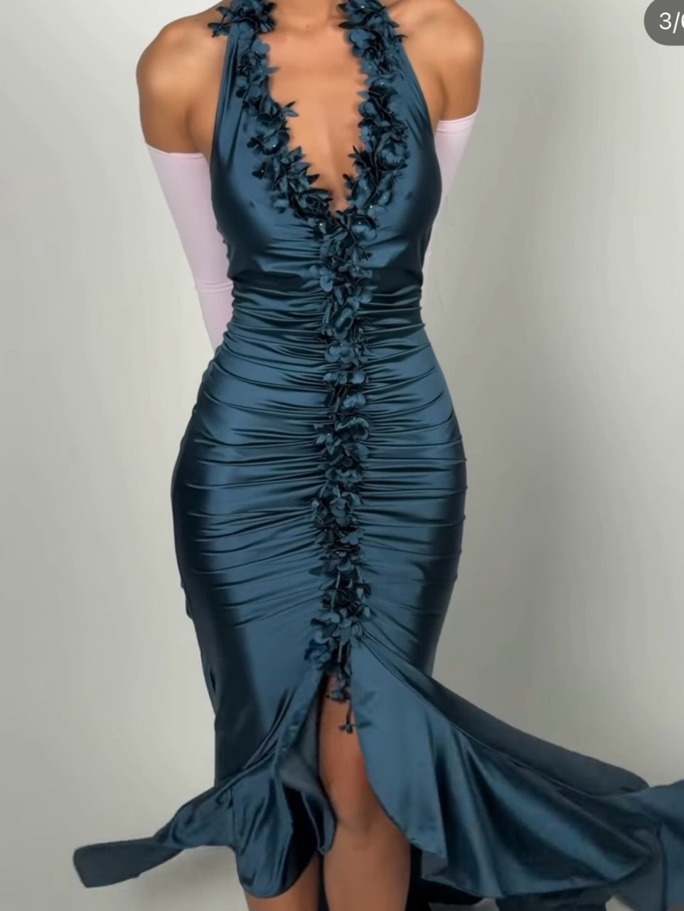 Teal Ruffled Halter Neck Maxi Dress