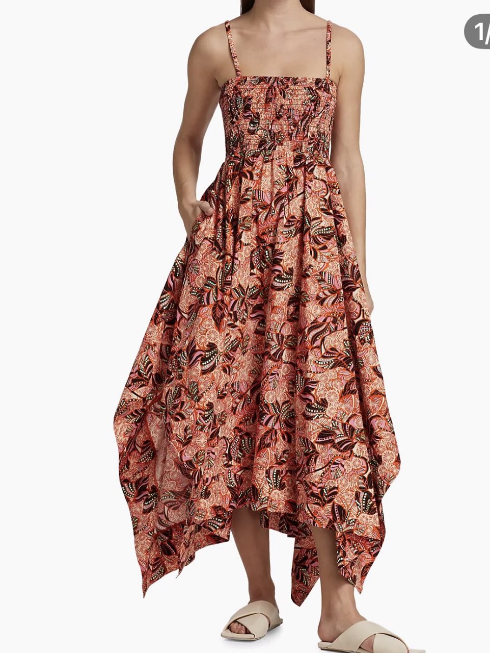 Coral Floral Smocked Midi Dress