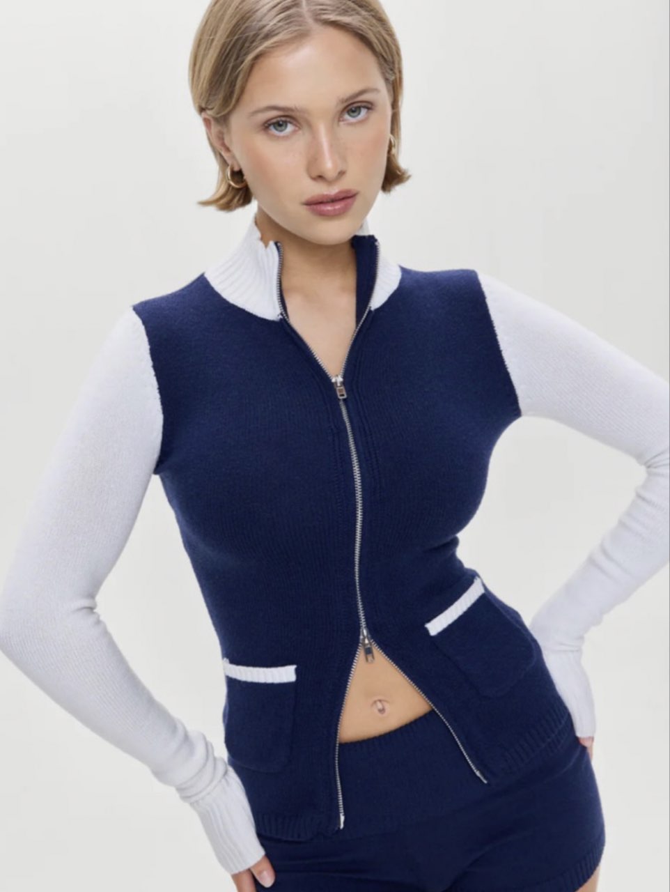 Colorblock Knit Zip-Up Sweater