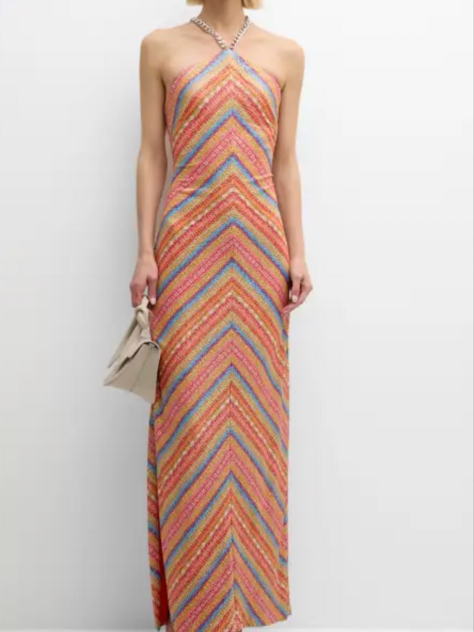 Multi-color Chevron Halter Maxi Dress