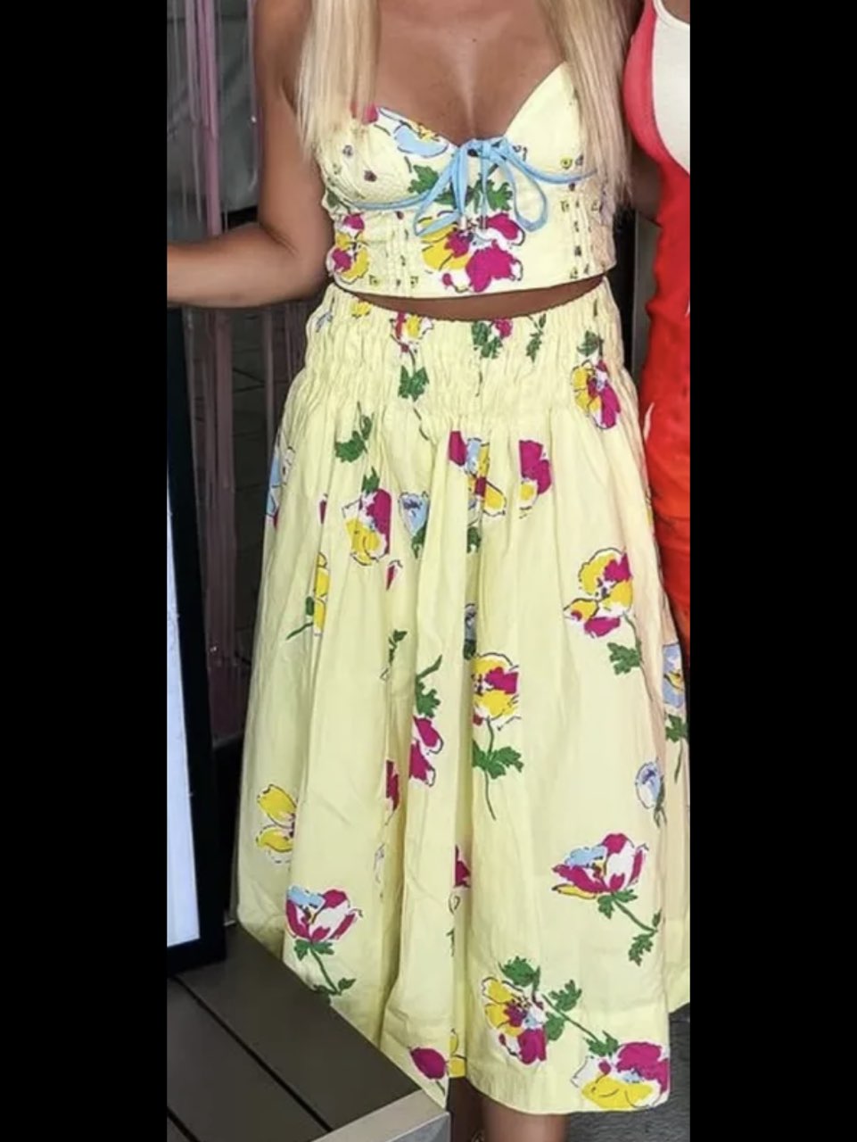 Yellow Floral Corset Crop Top & Maxi Skirt Set