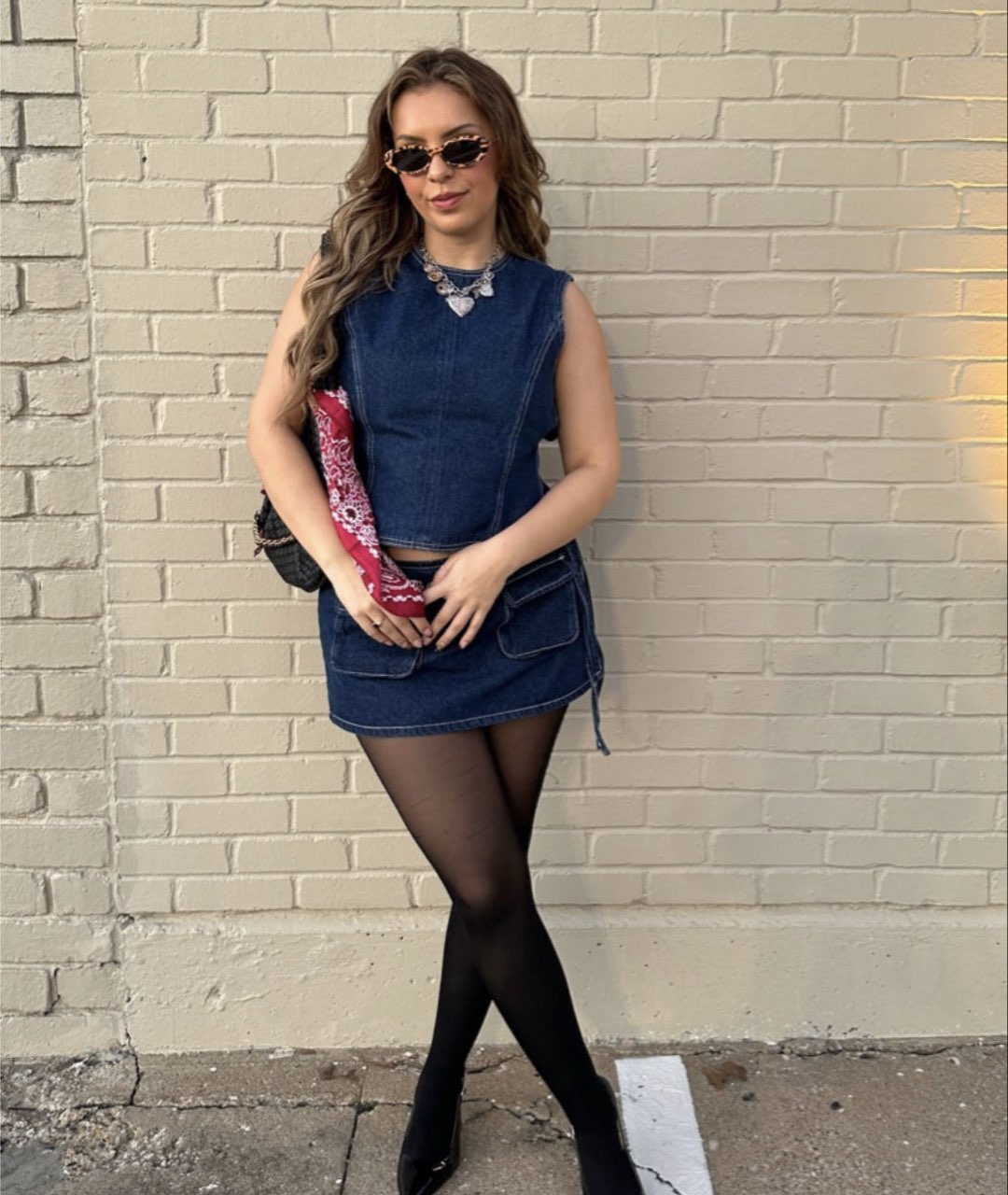 Sleeveless Denim Top and Mini Skirt Set