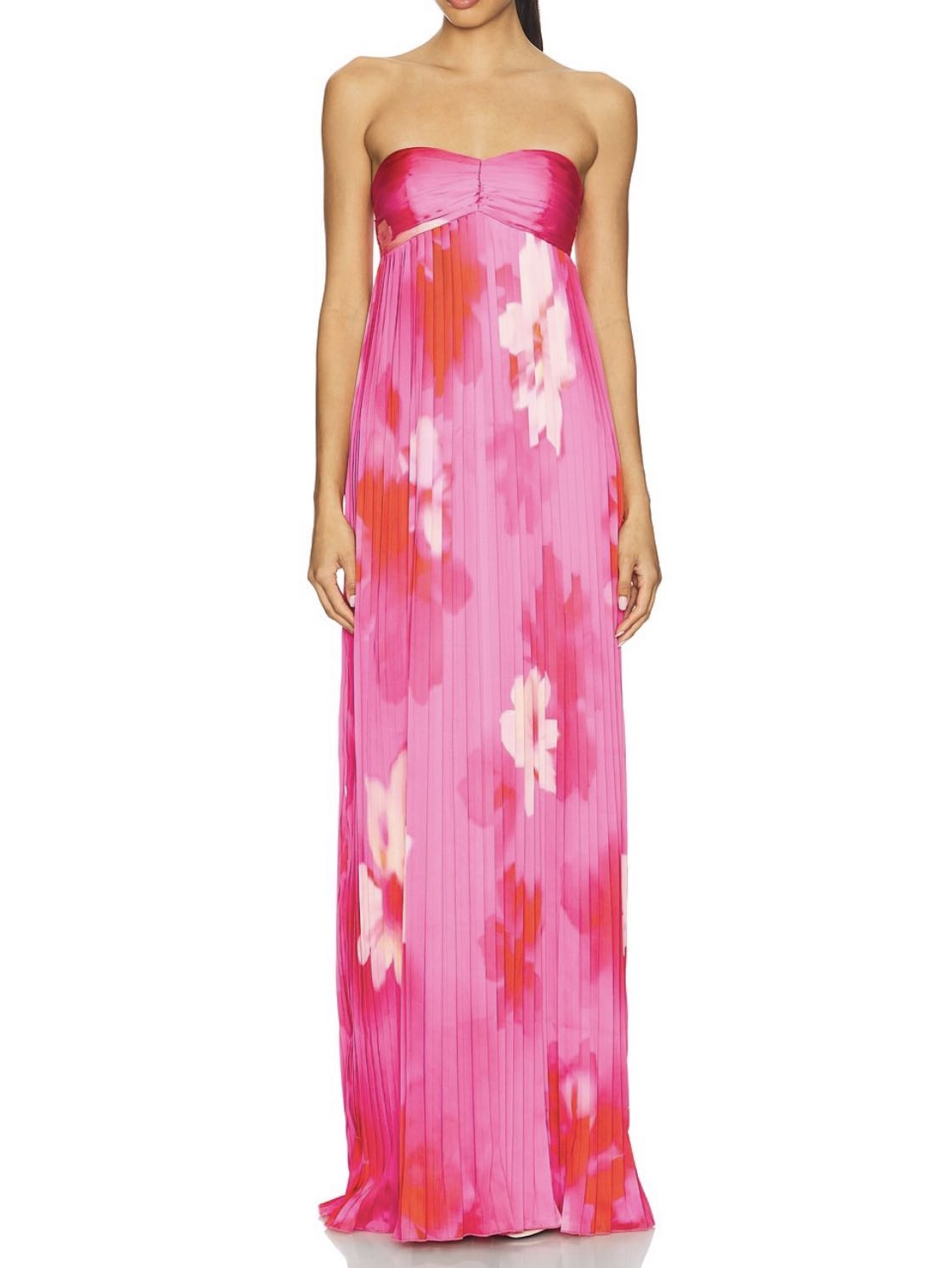 Pink Floral Strapless Maxi Dress