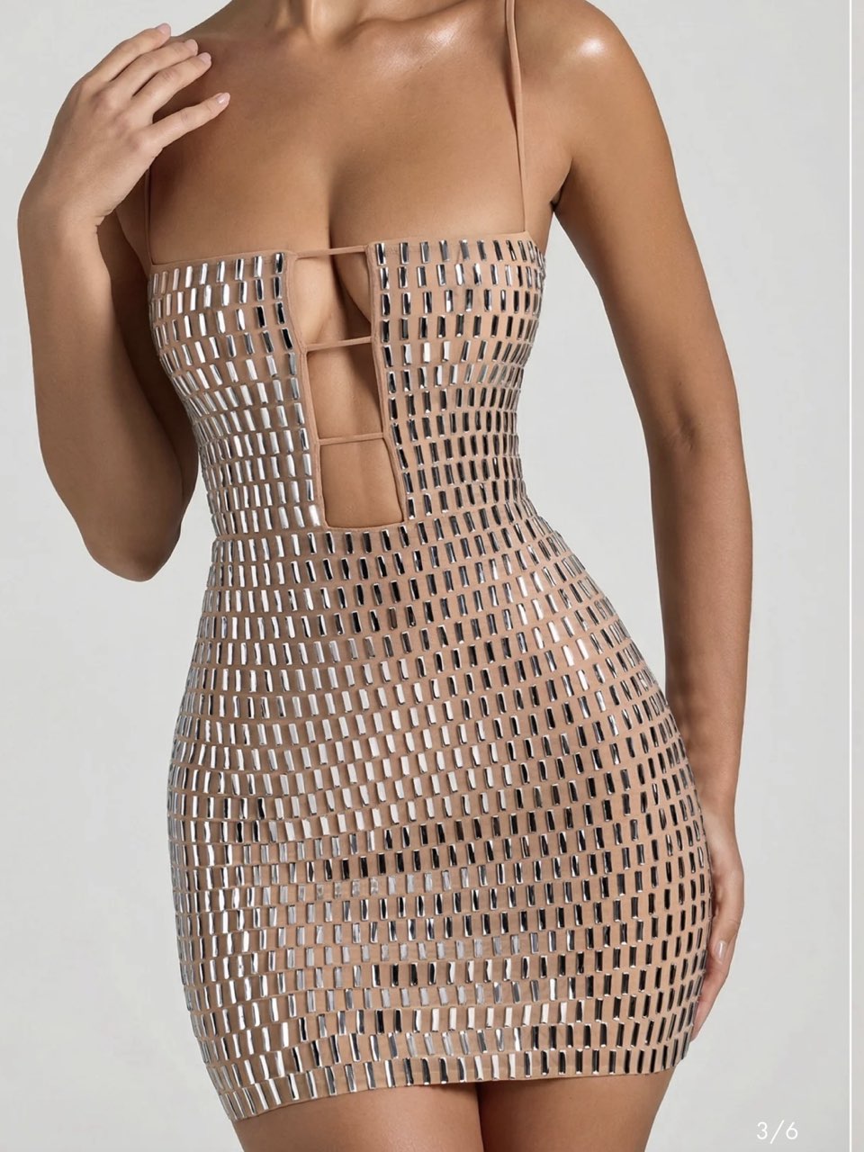 Embellished Cut-Out Mini Dress in Honey