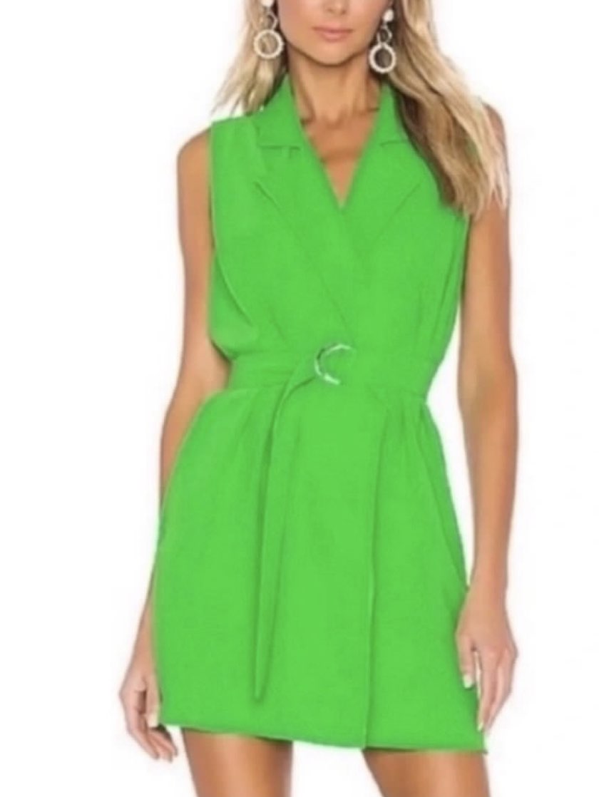 Green Sleeveless Belted Blazer Dress