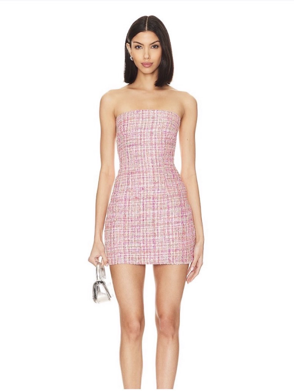 Pink Tweed Strapless Mini Dress