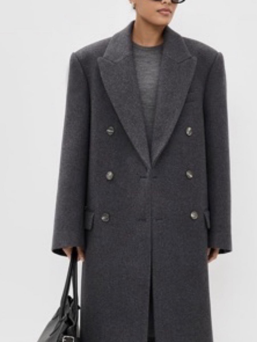 Charcoal Double-Breasted Long Coat
