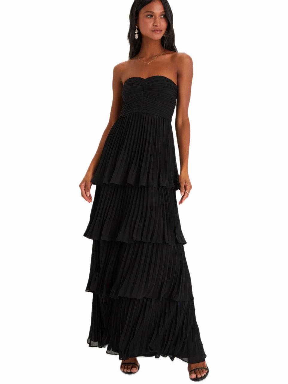 Strapless pleated maxi dress