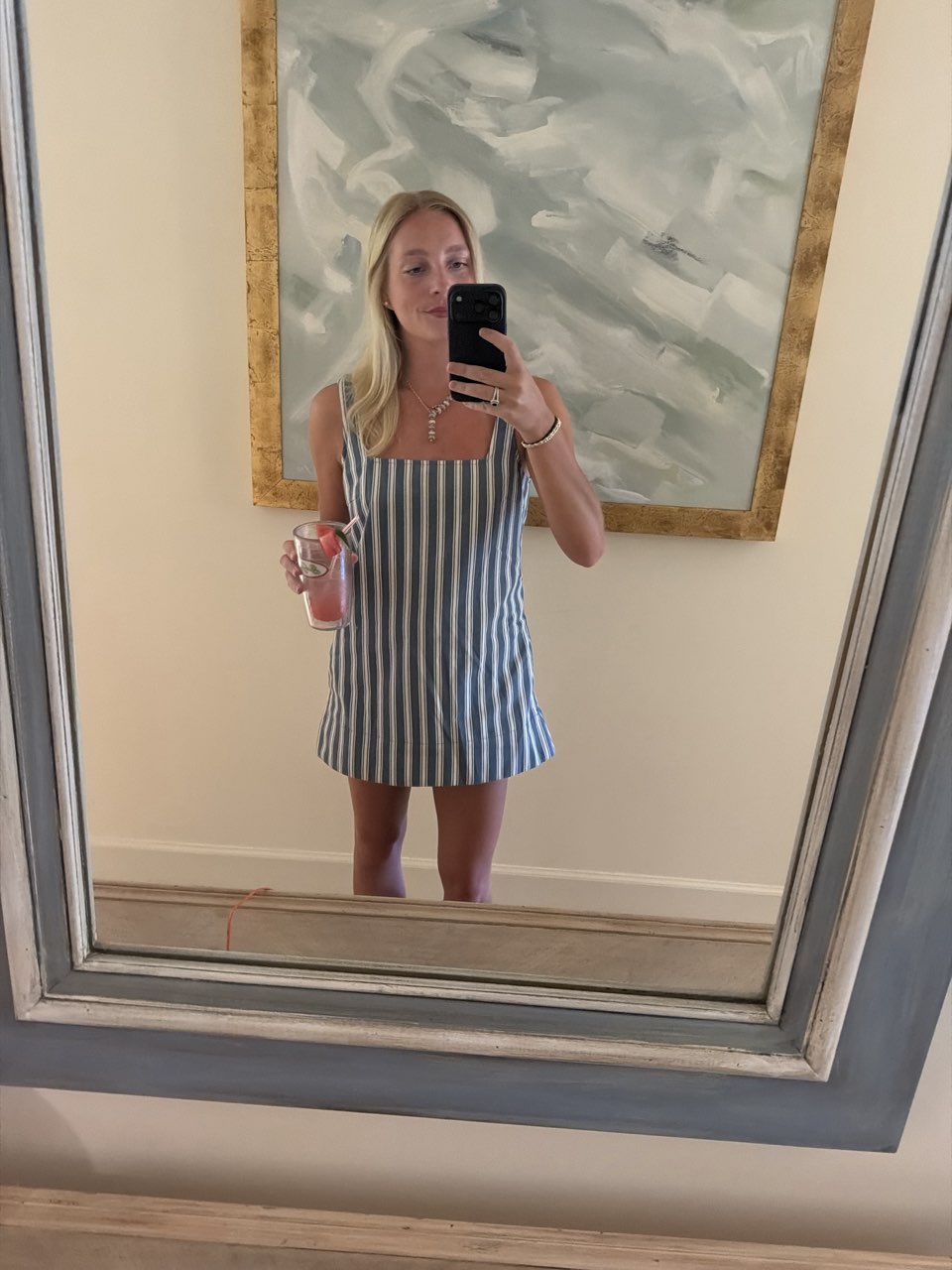 Blue and white stripped mini dress