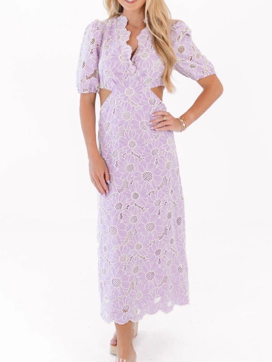 Purple Eyelet Maxi Cutout Dress