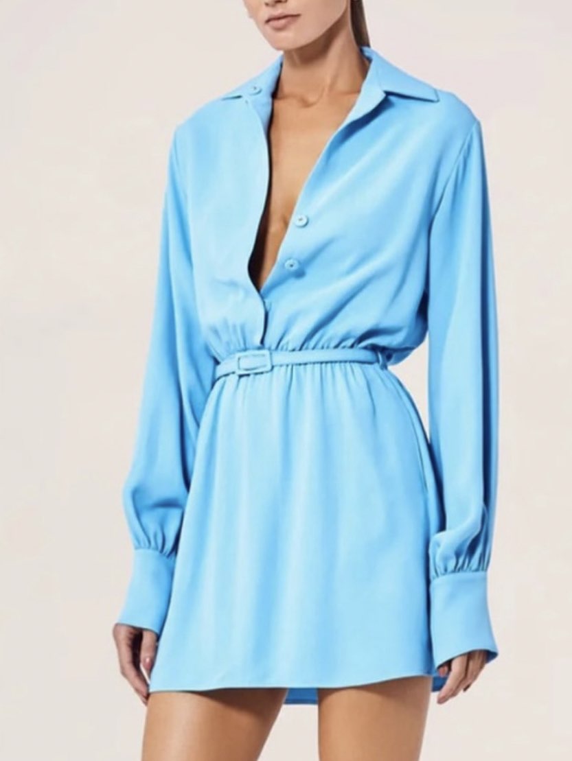 Belted Light Blue Mini Dress
