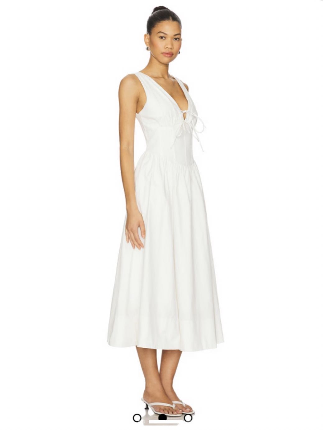 White Tie-Front Midi Dress