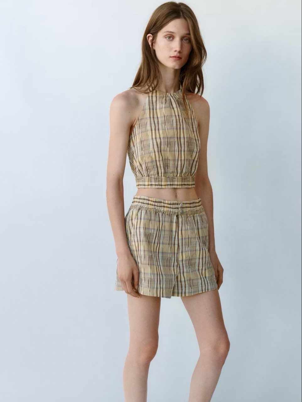 Plaid Halter Crop Top and Shorts Set