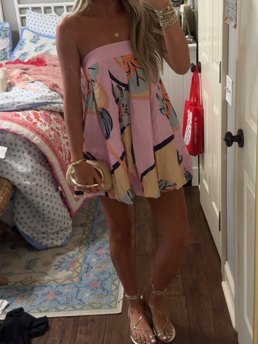 Abstract Print Strapless Mini Dress
