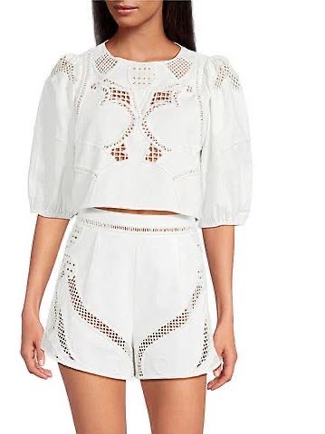 White Eyelet Top and Shorts Set