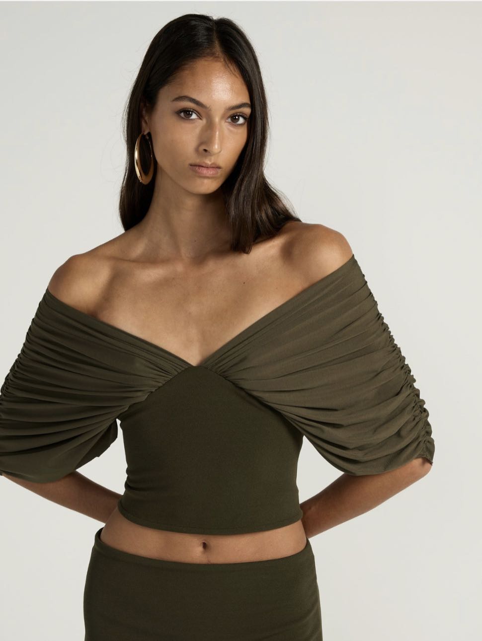 Olive Off-Shoulder Ruched Top