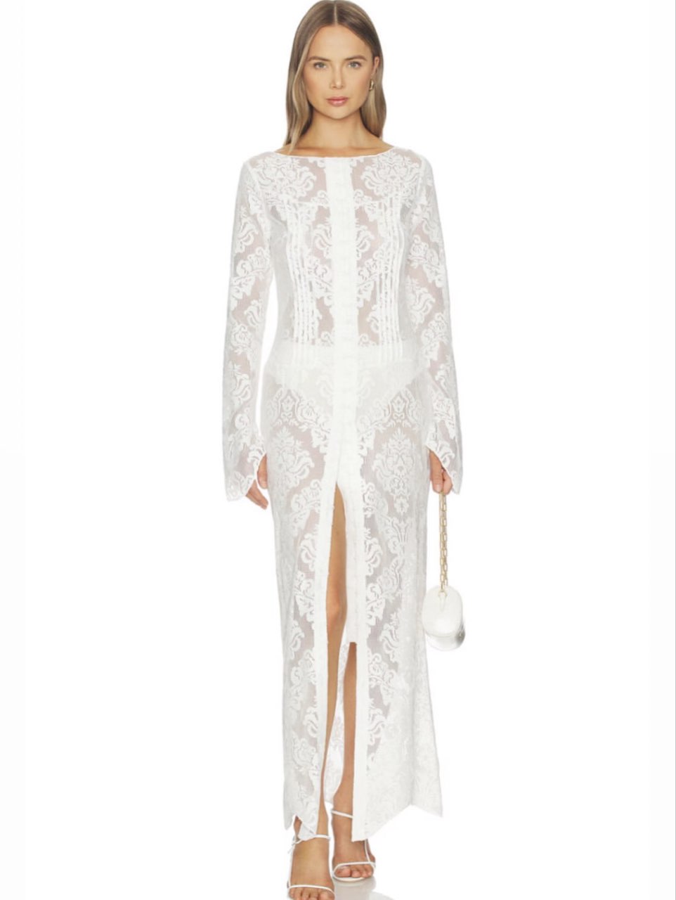 White Lace Long Sleeve Maxi Dress