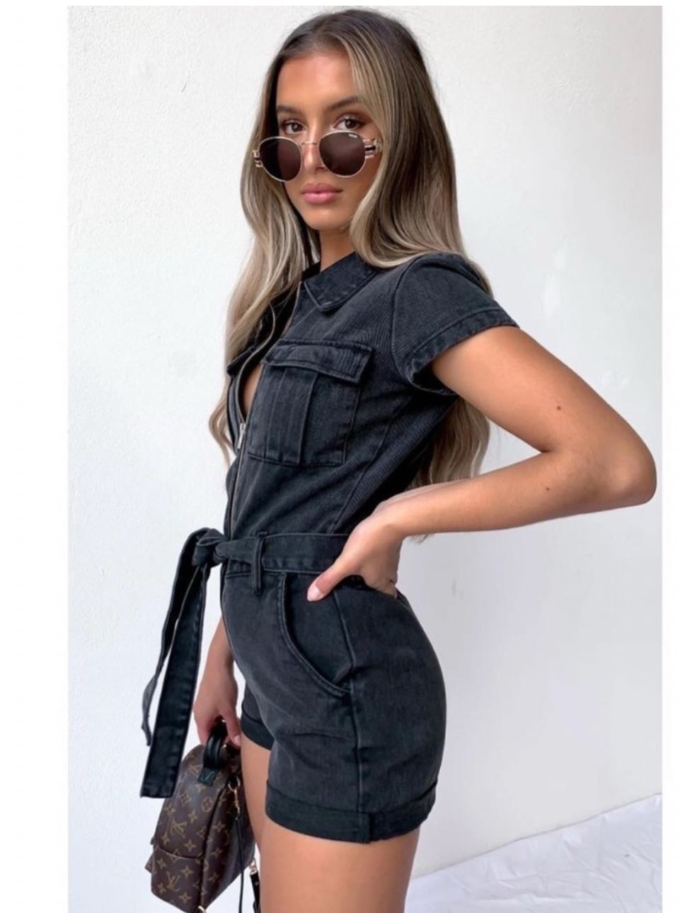 Black Denim Romper