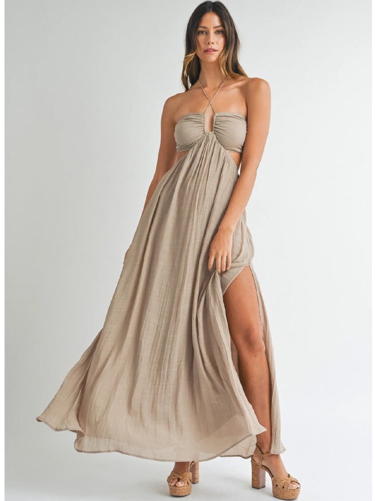 Beige Strapless Maxi Dress