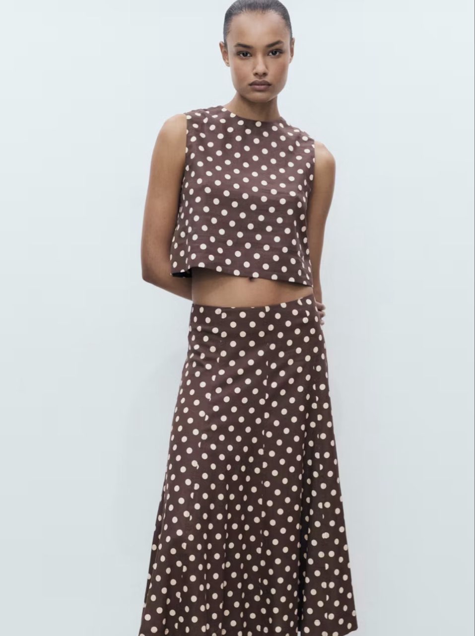 Brown Polka Dot skirt set