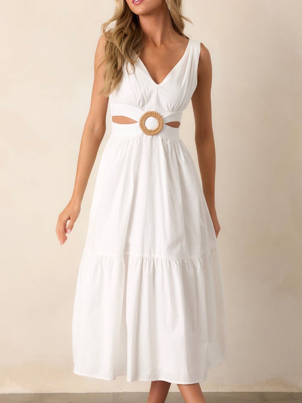 CALLIE WHITE COTTON CUT-OUT MAXI DRESS