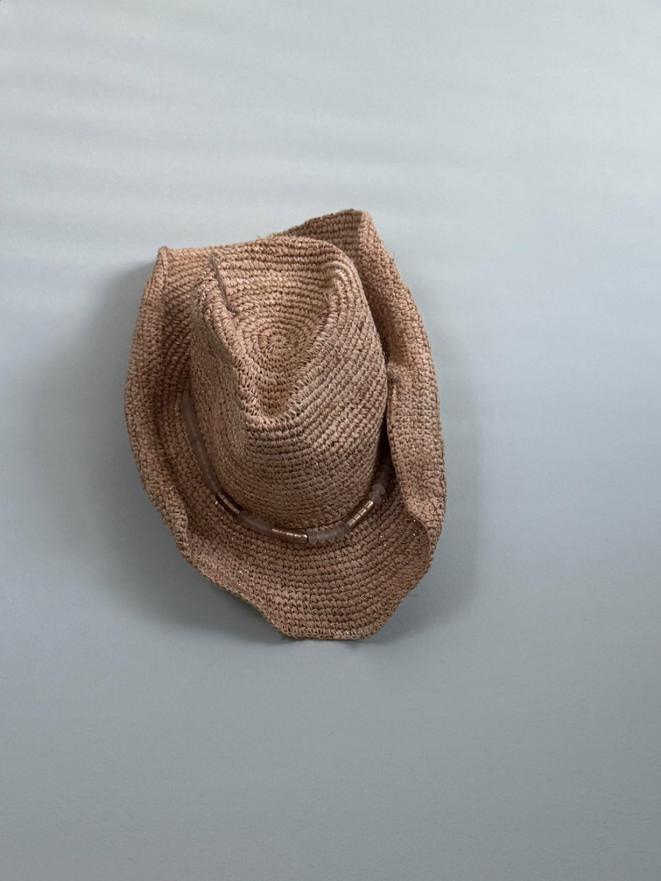 Straw Fedora Hat with Beaded Band