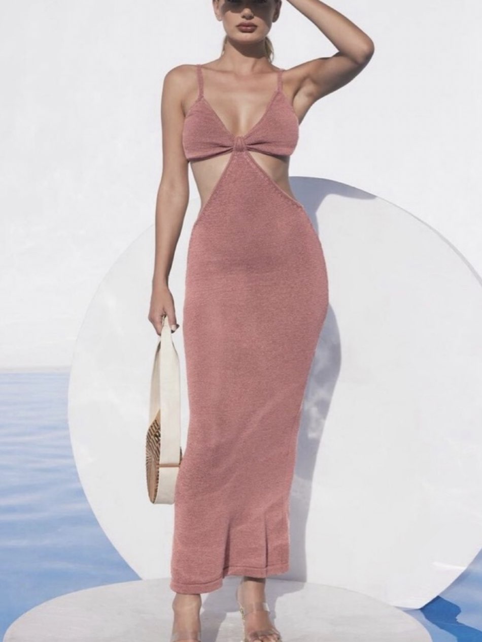 Pink Cutout Knit Maxi Dress