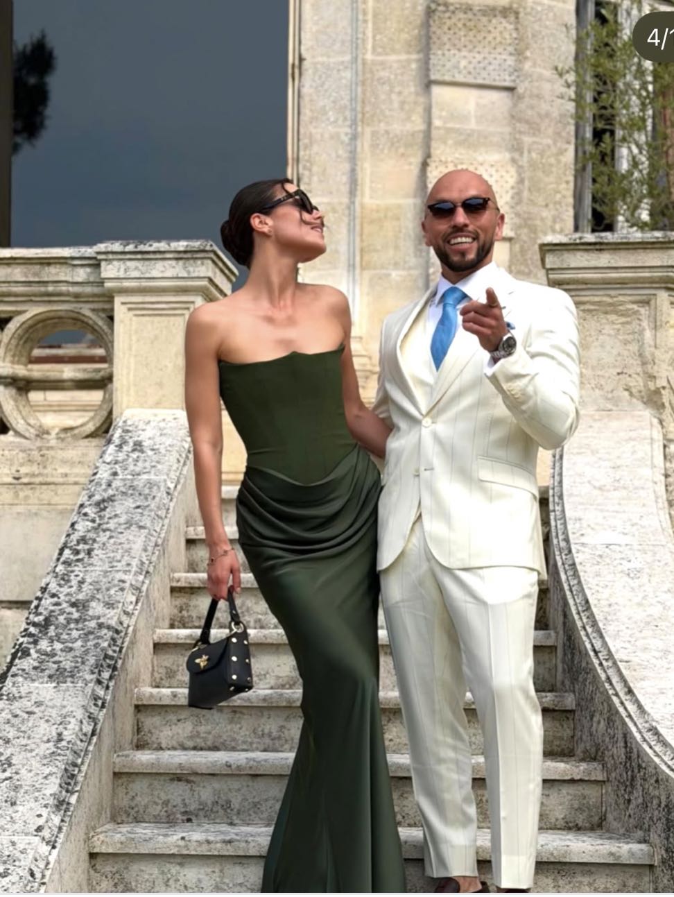Dark Green Strapless Draped Gown