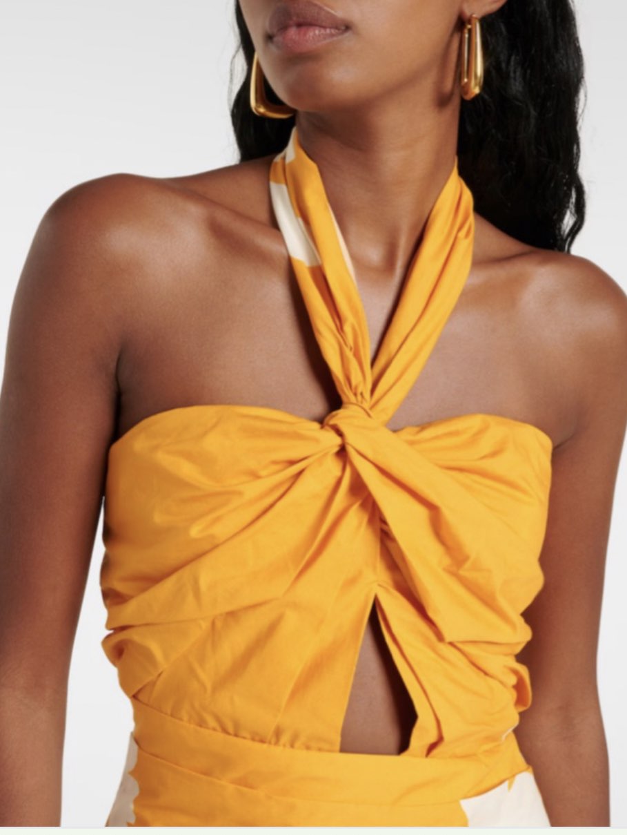 Yellow Tropical Print Halter Cutout Maxi Dress