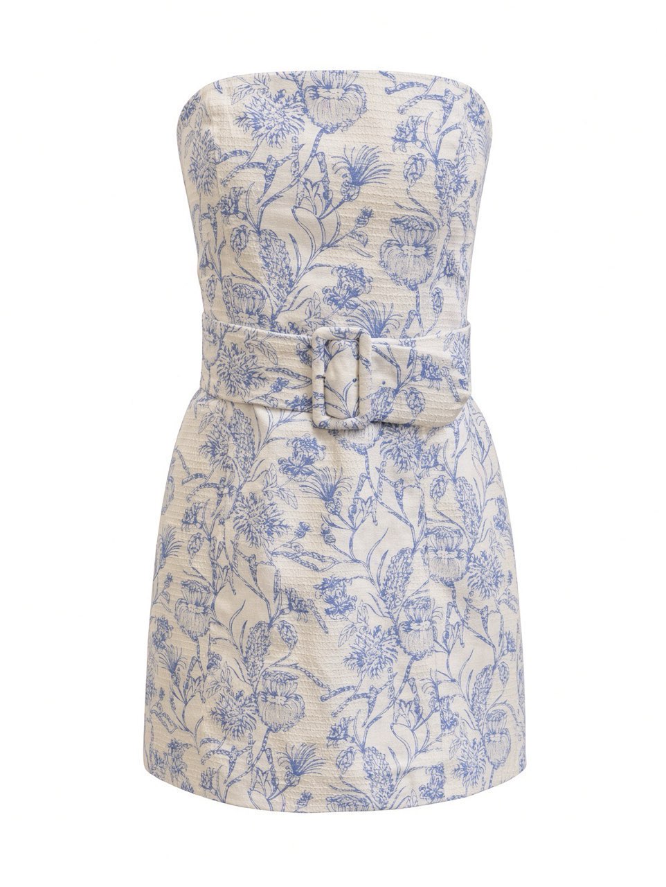 Blue and White Floral Strapless Mini Dress