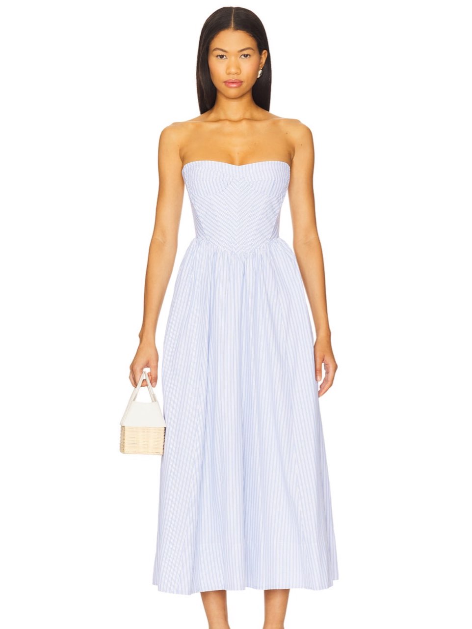 Bardot lola corset midi dress in blue stripe